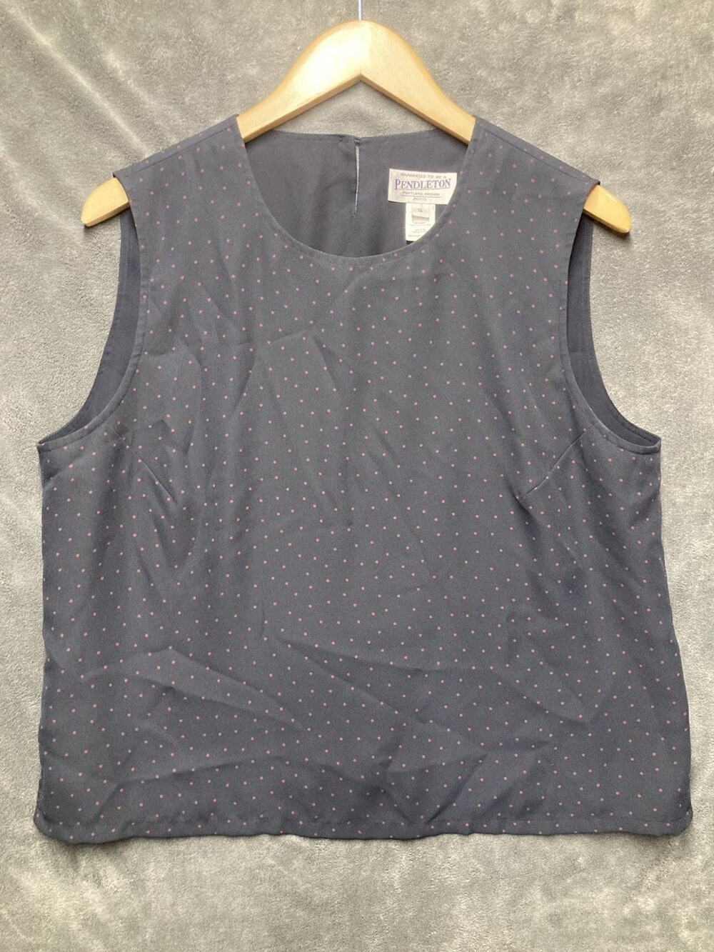 VTG Pendleton Sleeveless Shell Top Navy Micro Polka Dots Layering Timeless Sz 16